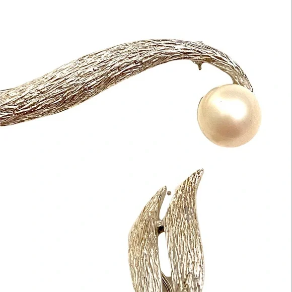 Vintage TARA 1950s Brooch Earrings Set Silver Pear Demi Parure - Picture 4 of 5